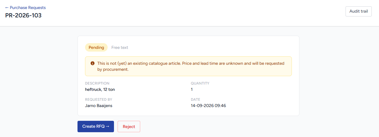 Reviewing a purchase request — SourcingFlow purchasing software pricing