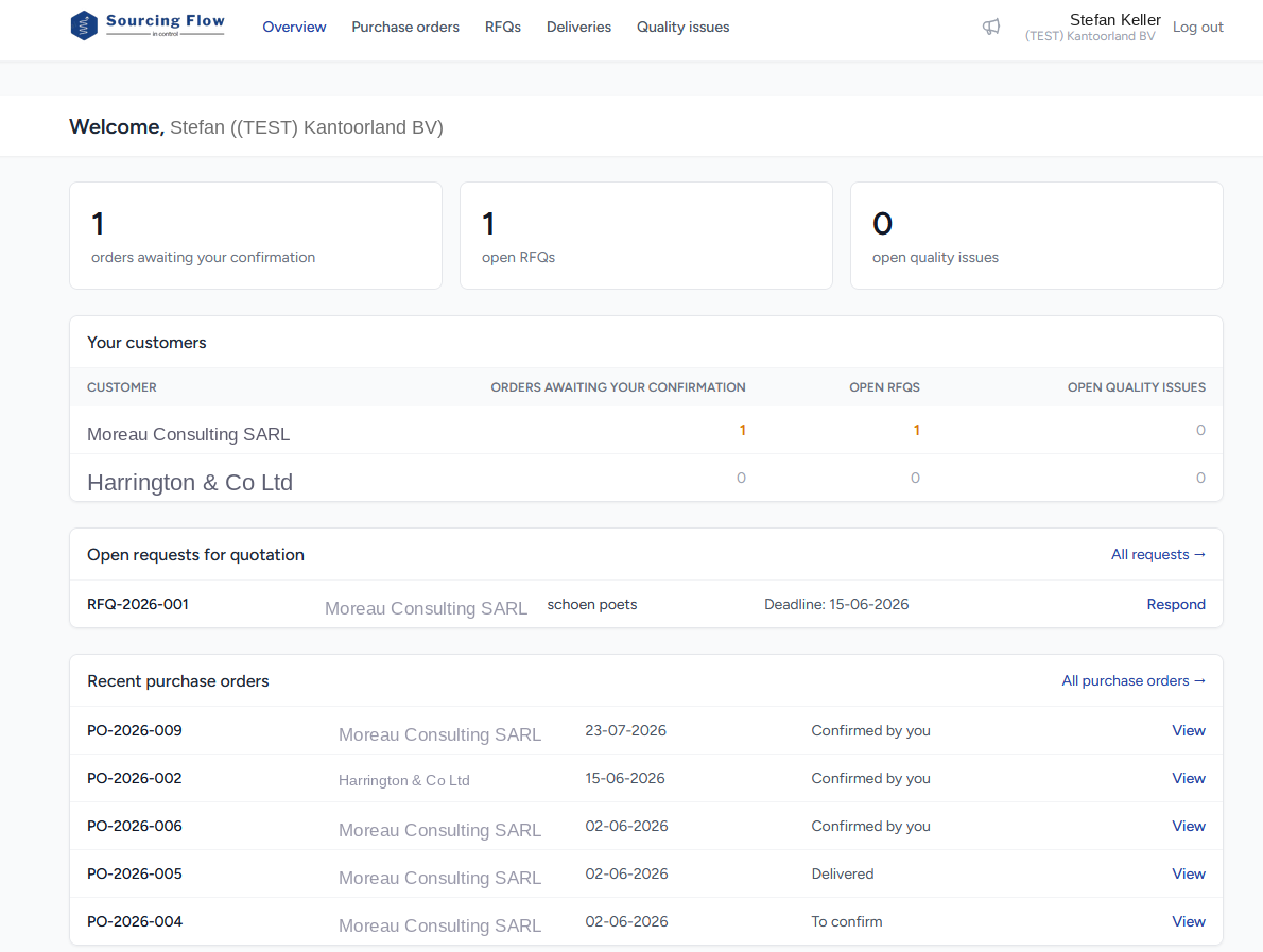 Supplier portal dashboard in Sourcingflow purchasing software